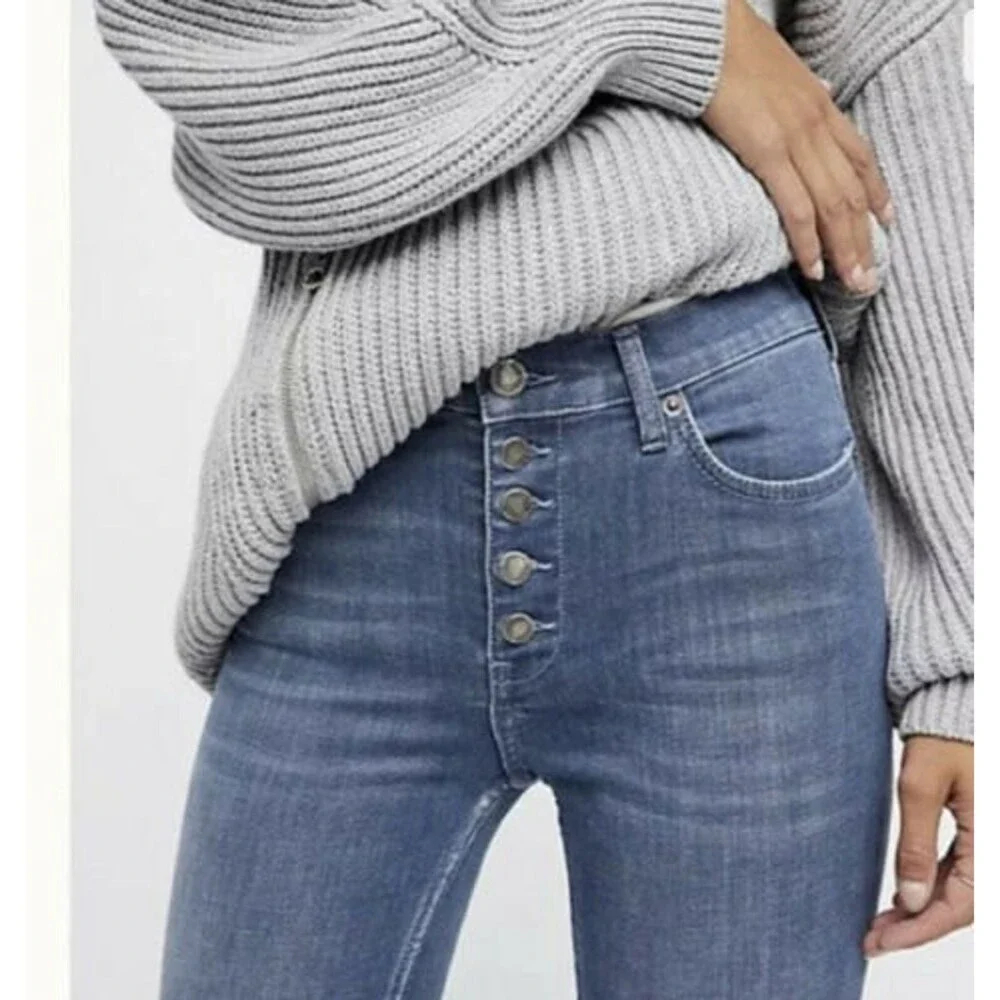 Free People Reagan Button Fly Womens Size 27 Skinny Ankle Jeans Raw hem